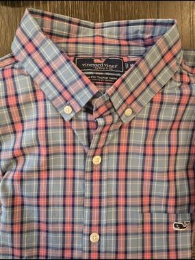 Vineyard Vines Men's Blue & Pink Plaid Button-Down Shirt